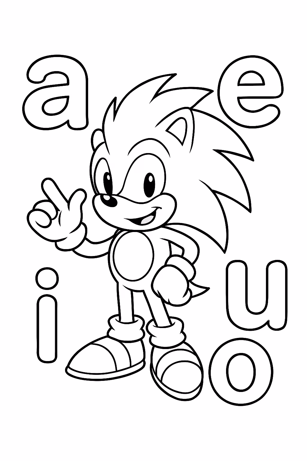 Sonic com as vogais para colorir — desenho para imprimir