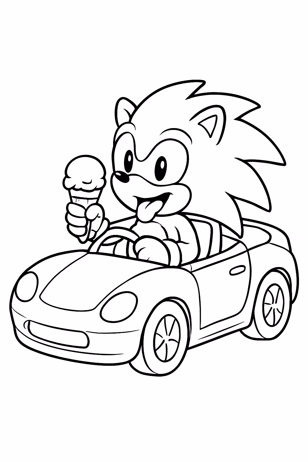 Sonic comendo sorvete na lamborquini para colorir — desenho para imprimir