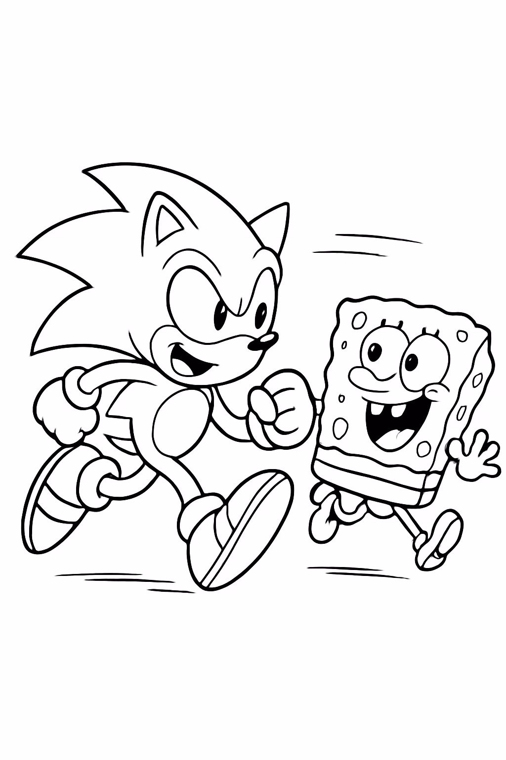 Sonic correndo atras do bob esponja para colorir — desenho para imprimir