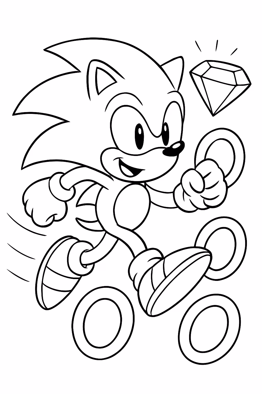 Sonic correndo com esmeralda e aneis para colorir — desenho para imprimir