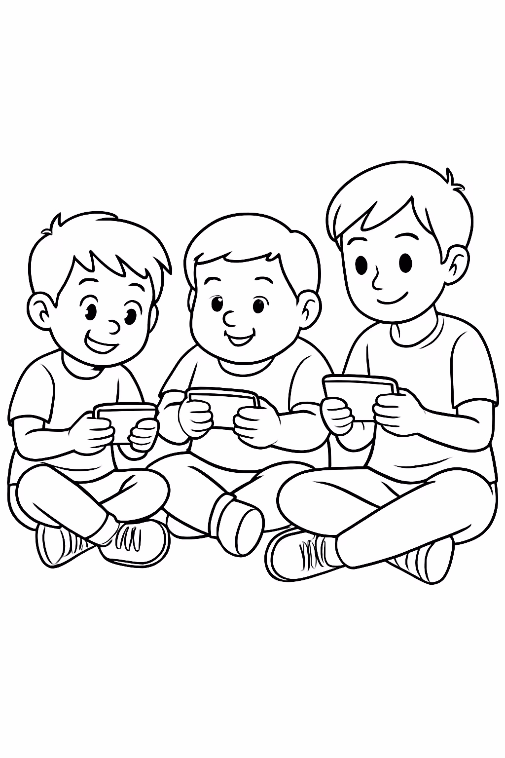 Tem meninos jogando freefire no celular sentando no chao um para colorir — desenho para imprimir