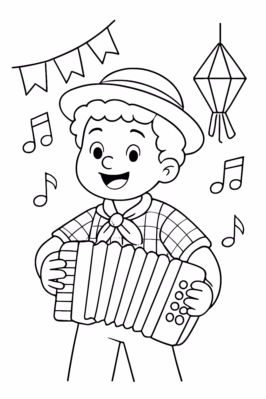 Tema julino com notas musicais para colorir — desenho para imprimir