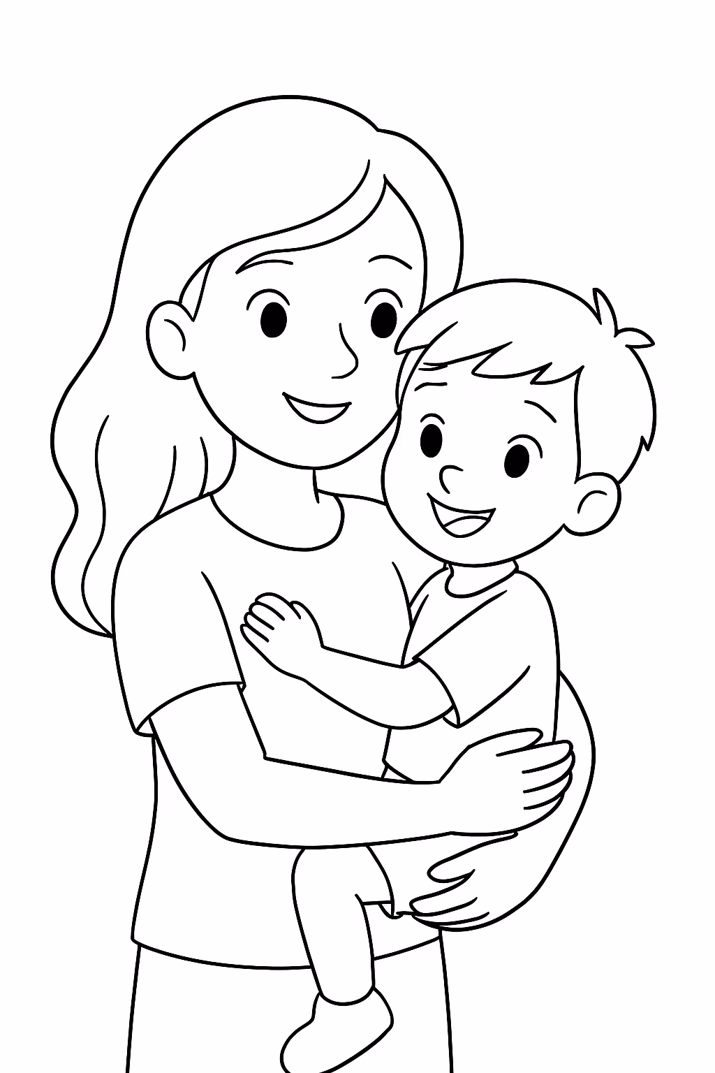 Tia cabelo solto com sobrinho de anos para colorir — desenho para imprimir