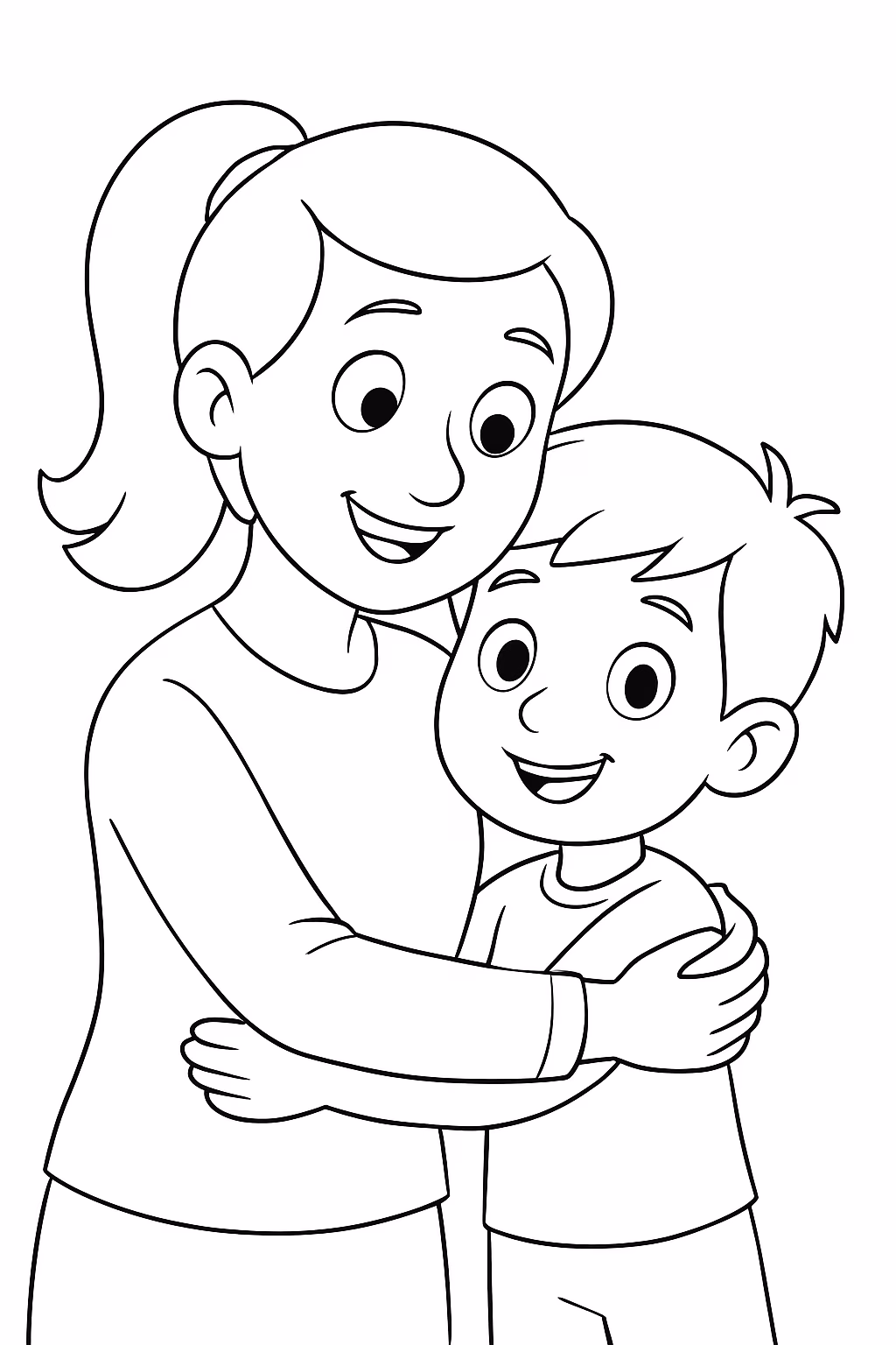 Tia com sobrinho para colorir — desenho para imprimir