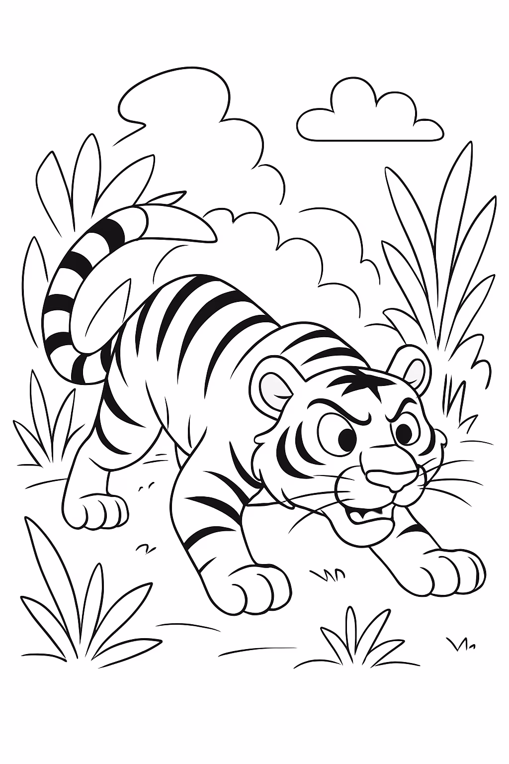 Tigre cacando para colorir — desenho para imprimir