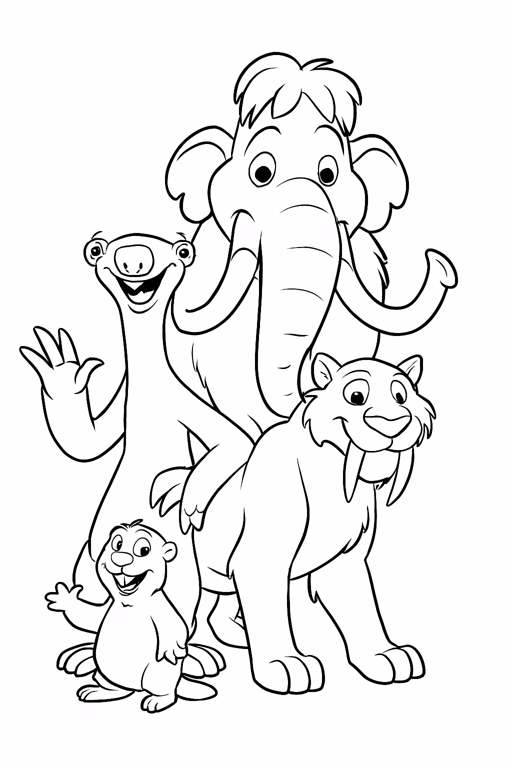 Toda a turma de a era do gelo para colorir — desenho para imprimir