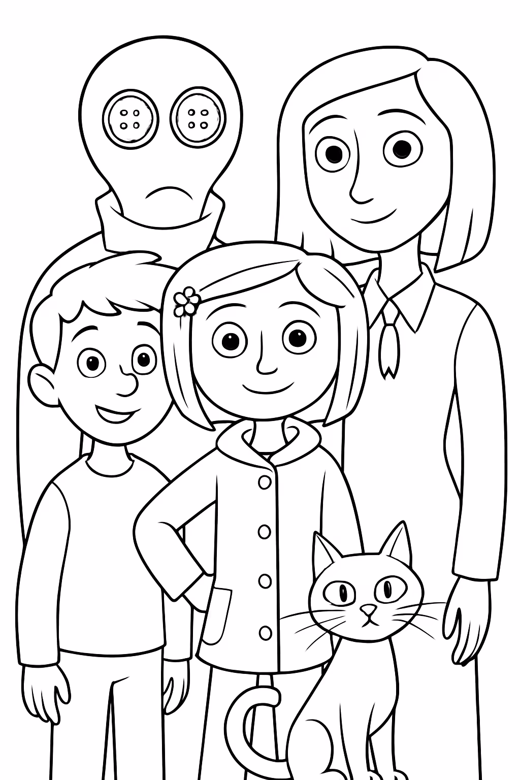 Todos os personagens de coraline para colorir — desenho para imprimir