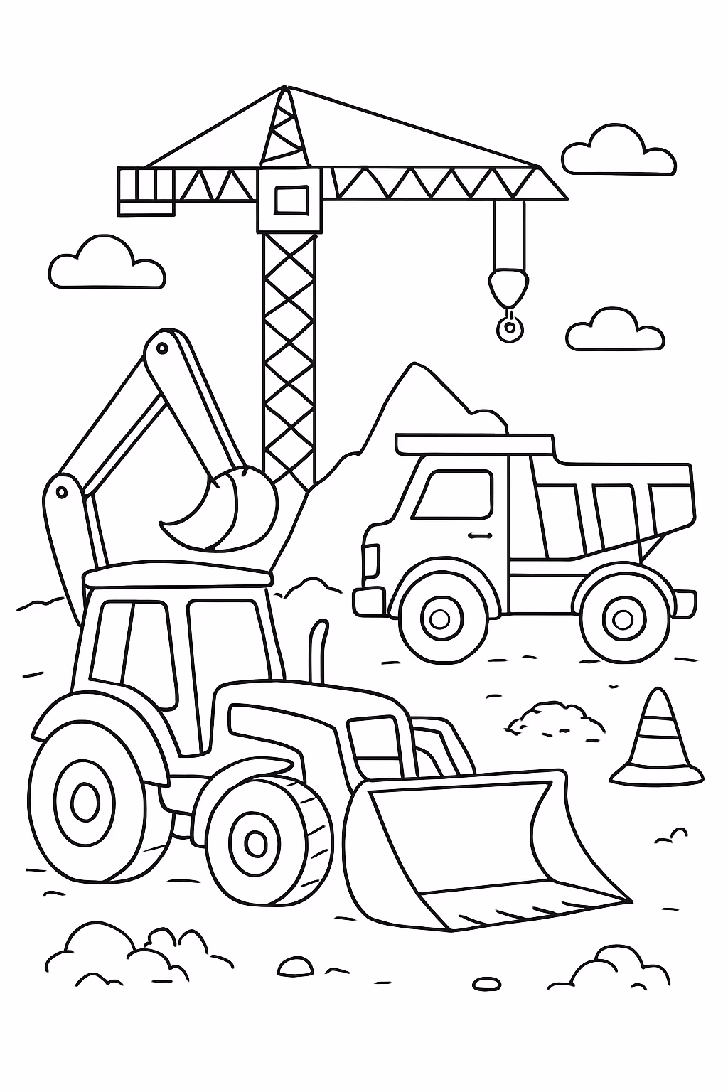 Trato guindaste e basculante em canteiro de obras para colorir — desenho para imprimir
