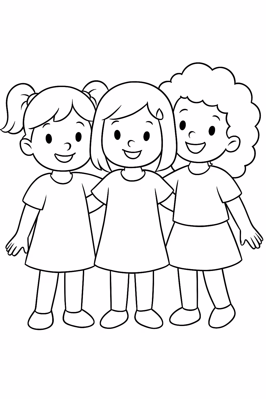 Tres meninas amigas de anos de idade para colorir — desenho para imprimir