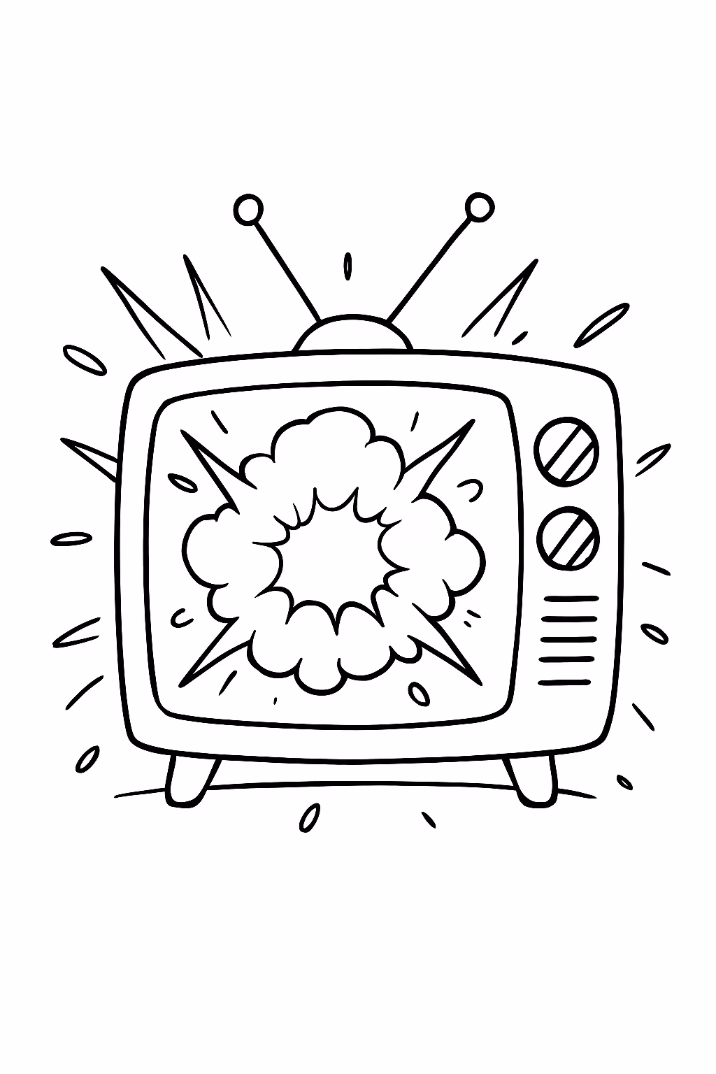 Tv a explodir para colorir — desenho para imprimir