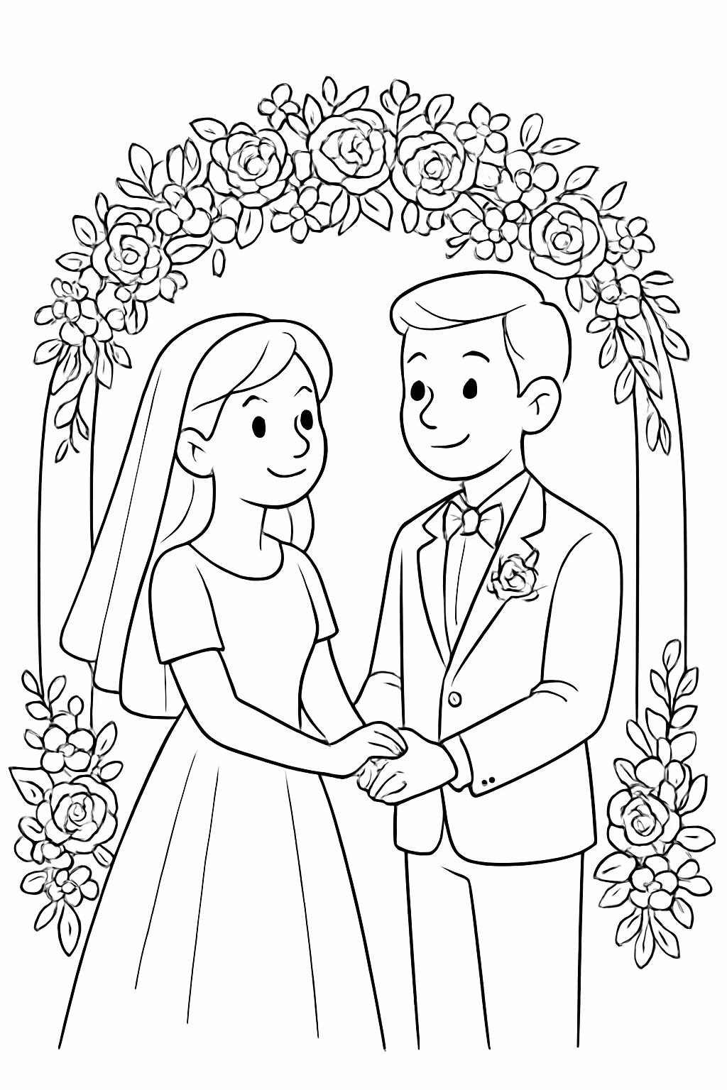 Um altar de casamento em que uma senhora e um para colorir — desenho para imprimir
