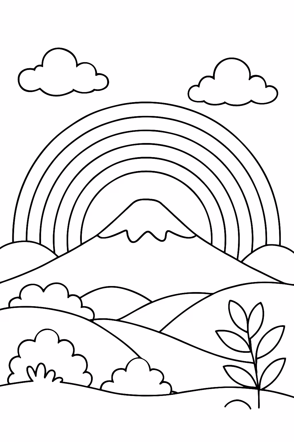 Um arco iris na montanha para colorir — desenho para imprimir