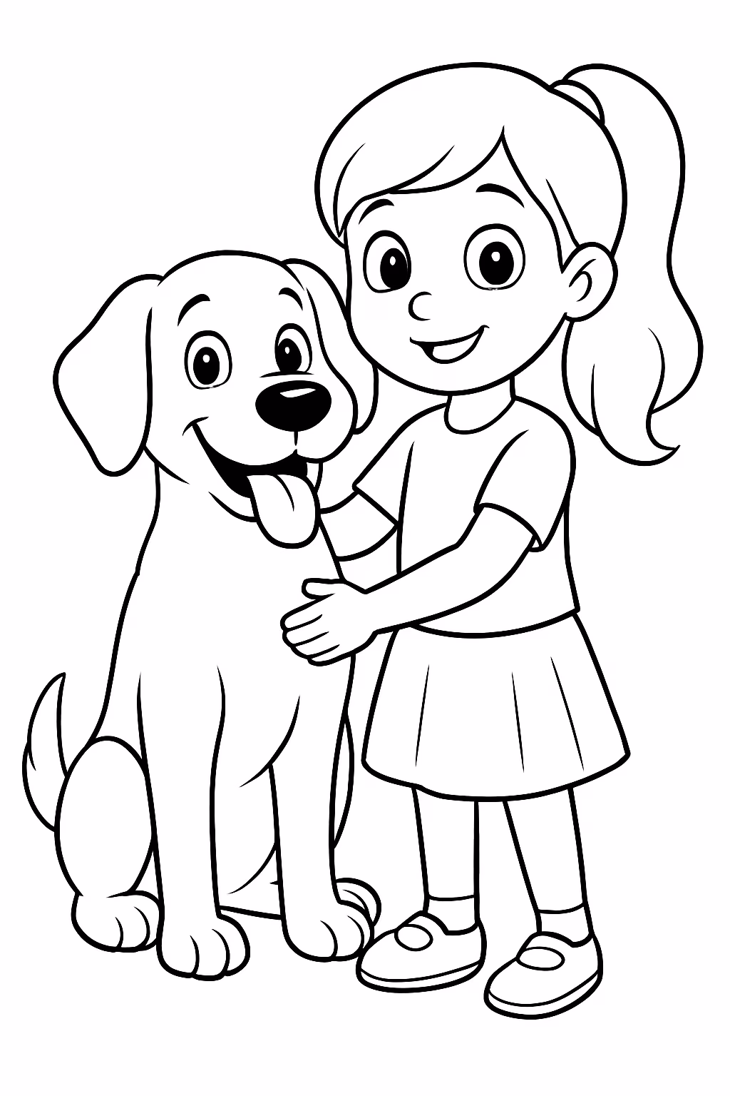 Um cachorro com uma menina para colorir — desenho para imprimir