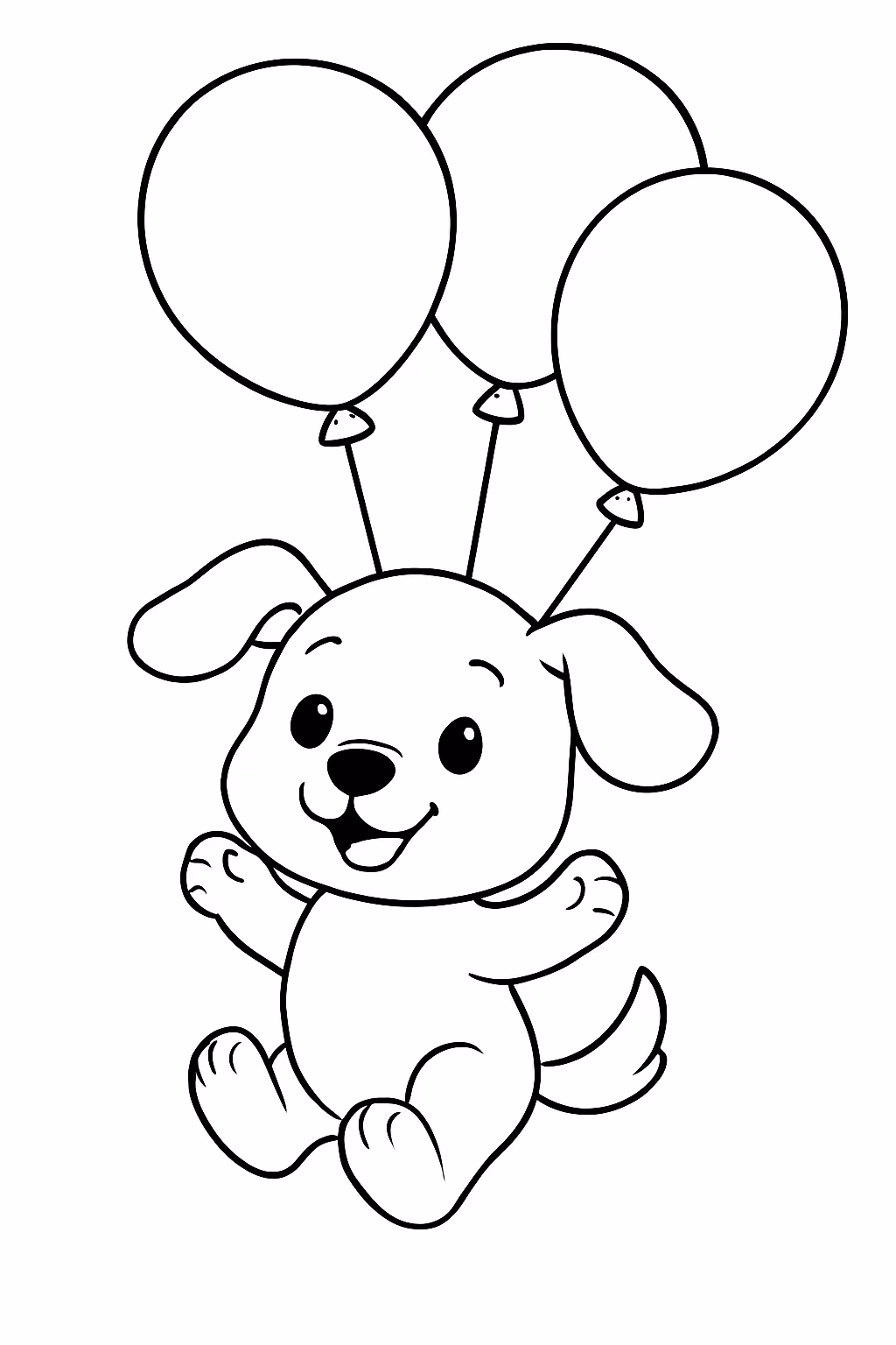 Um cachorro fofo voando segurando em baloes para colorir — desenho para imprimir