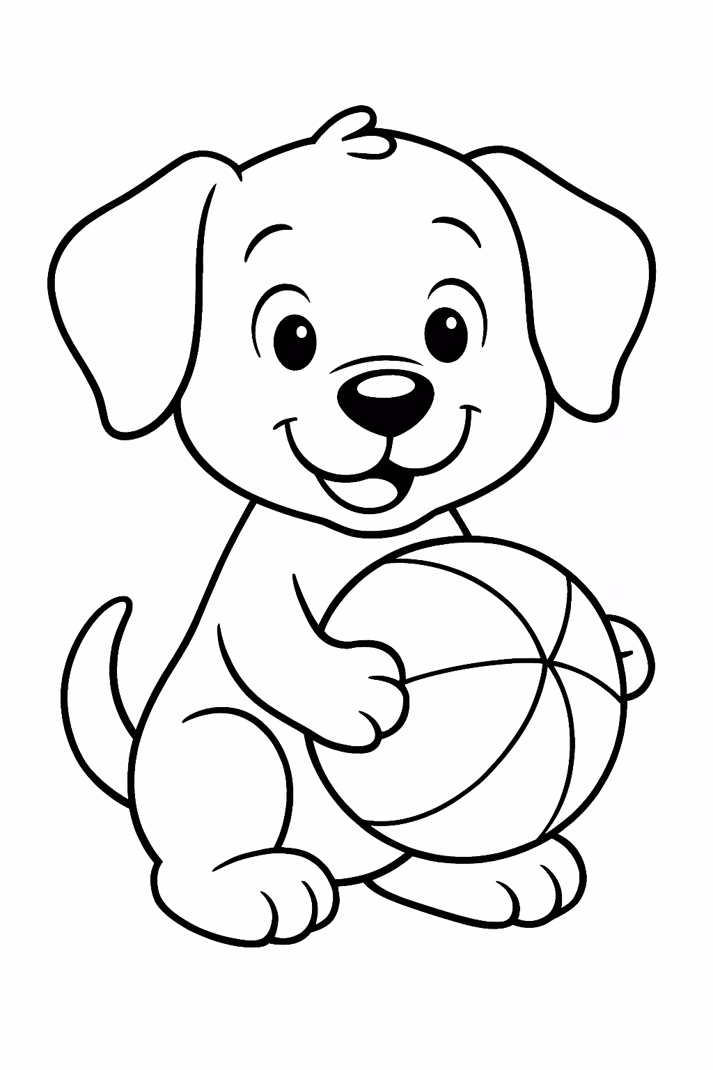 Um cachorro segurando uma bola para colorir — desenho para imprimir