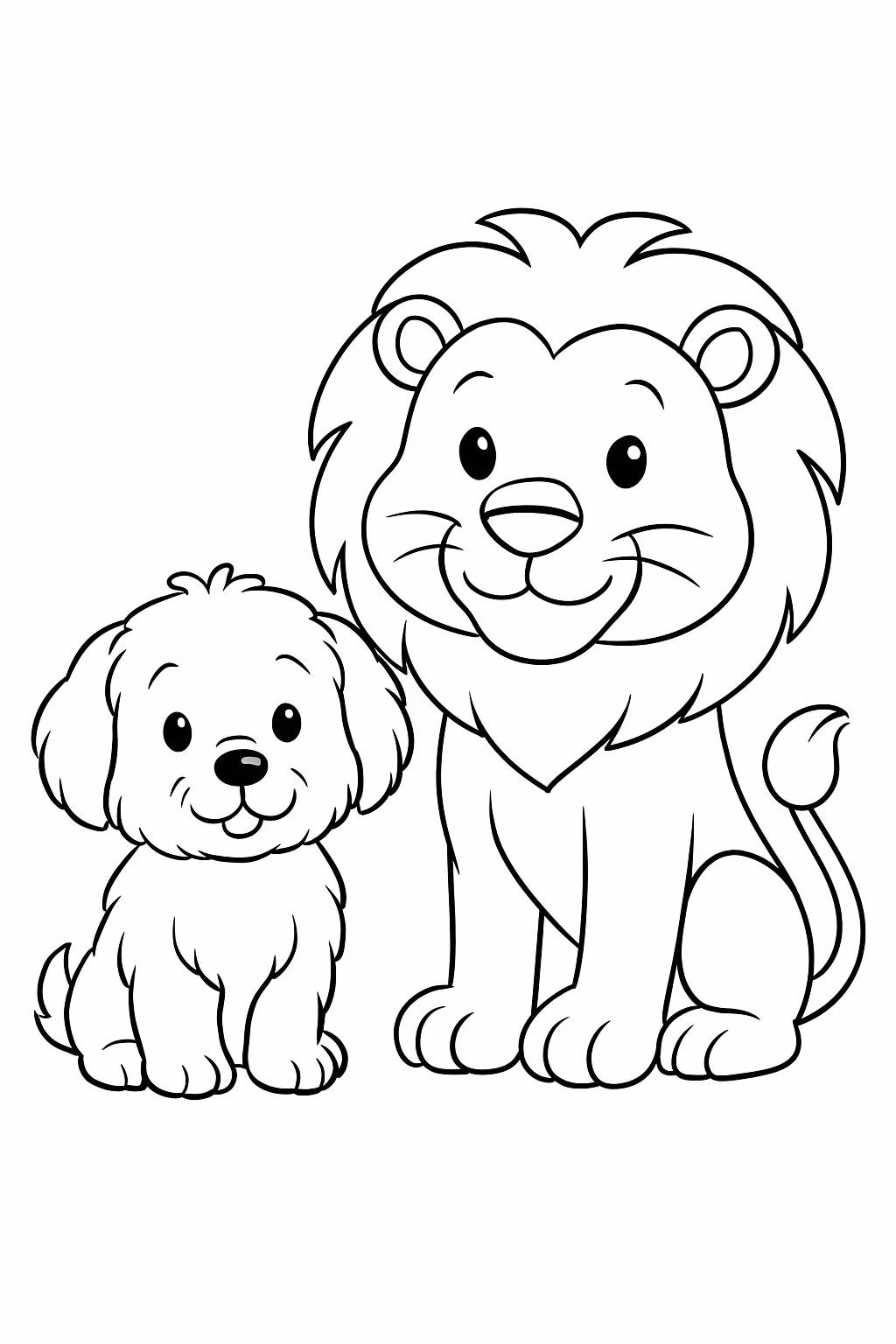 Um cao maltes ao lado de um leao para colorir — desenho para imprimir
