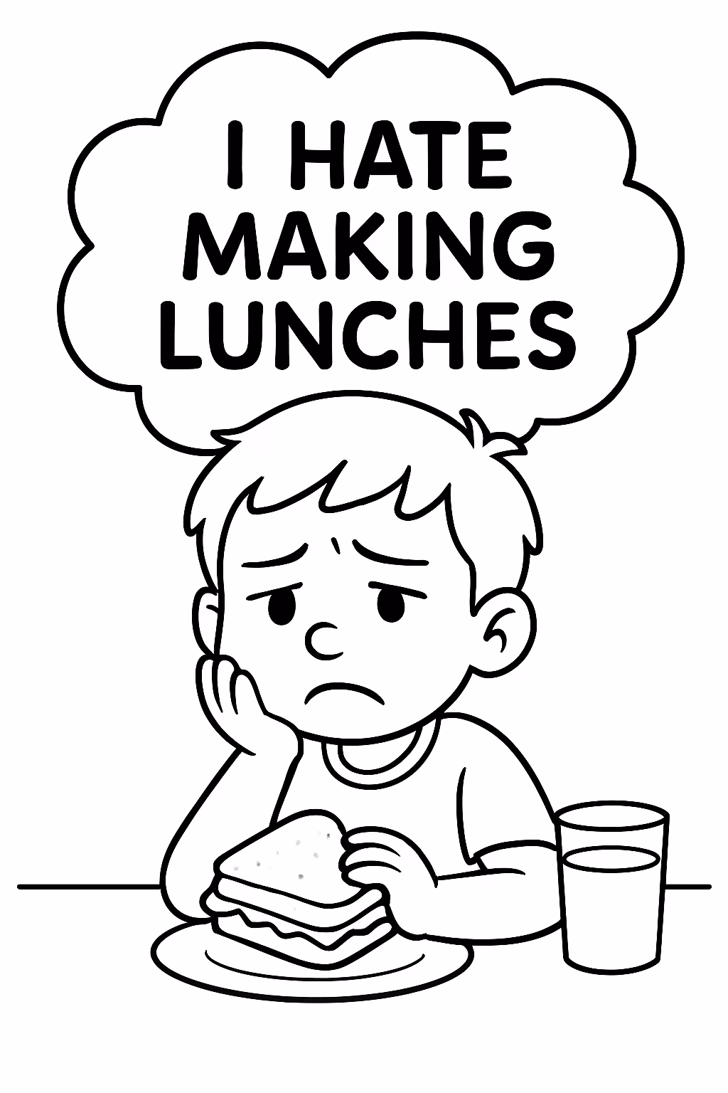 Um cara triste fazendo lanche e encima eu odeio fazer para colorir — desenho para imprimir