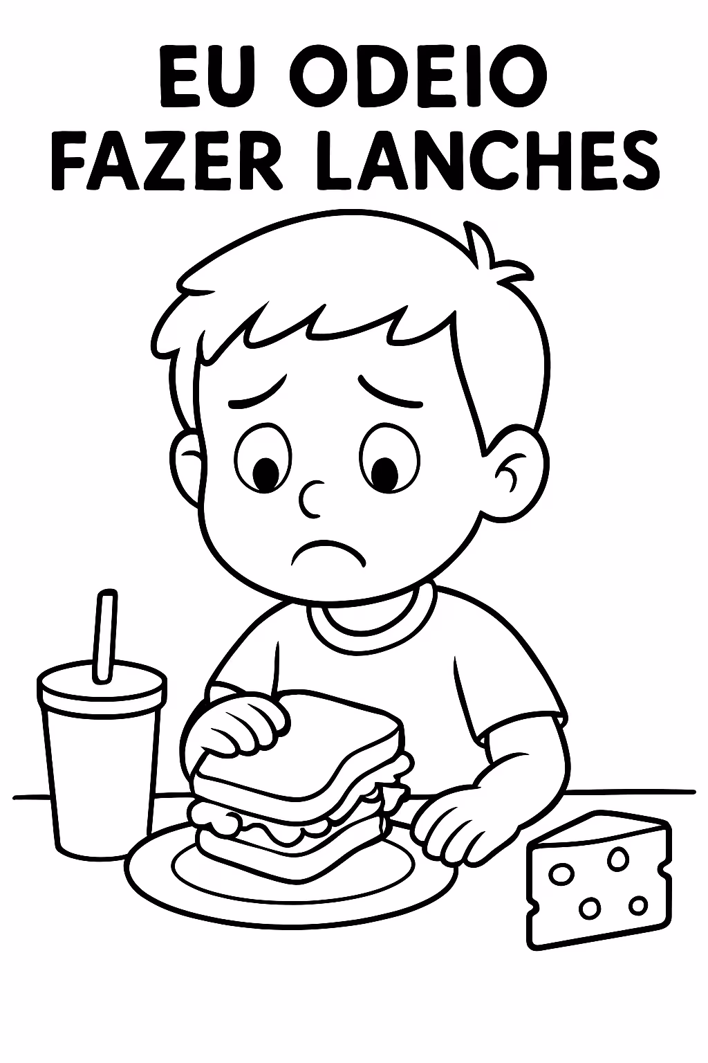 Um cara triste fazendo lanche e encima eu odeio fazer para colorir — desenho para imprimir