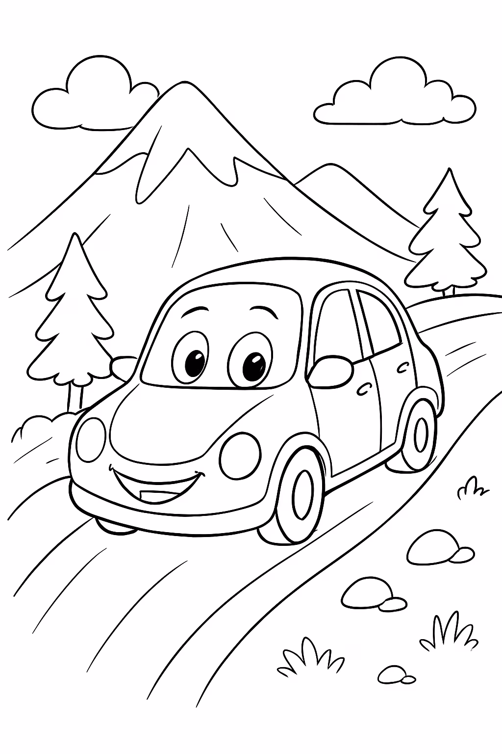 Um carro descendo a montanha para colorir — desenho para imprimir