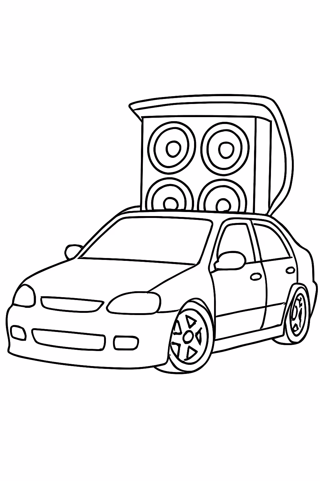 Um carro rebaixado com som para colorir — desenho para imprimir