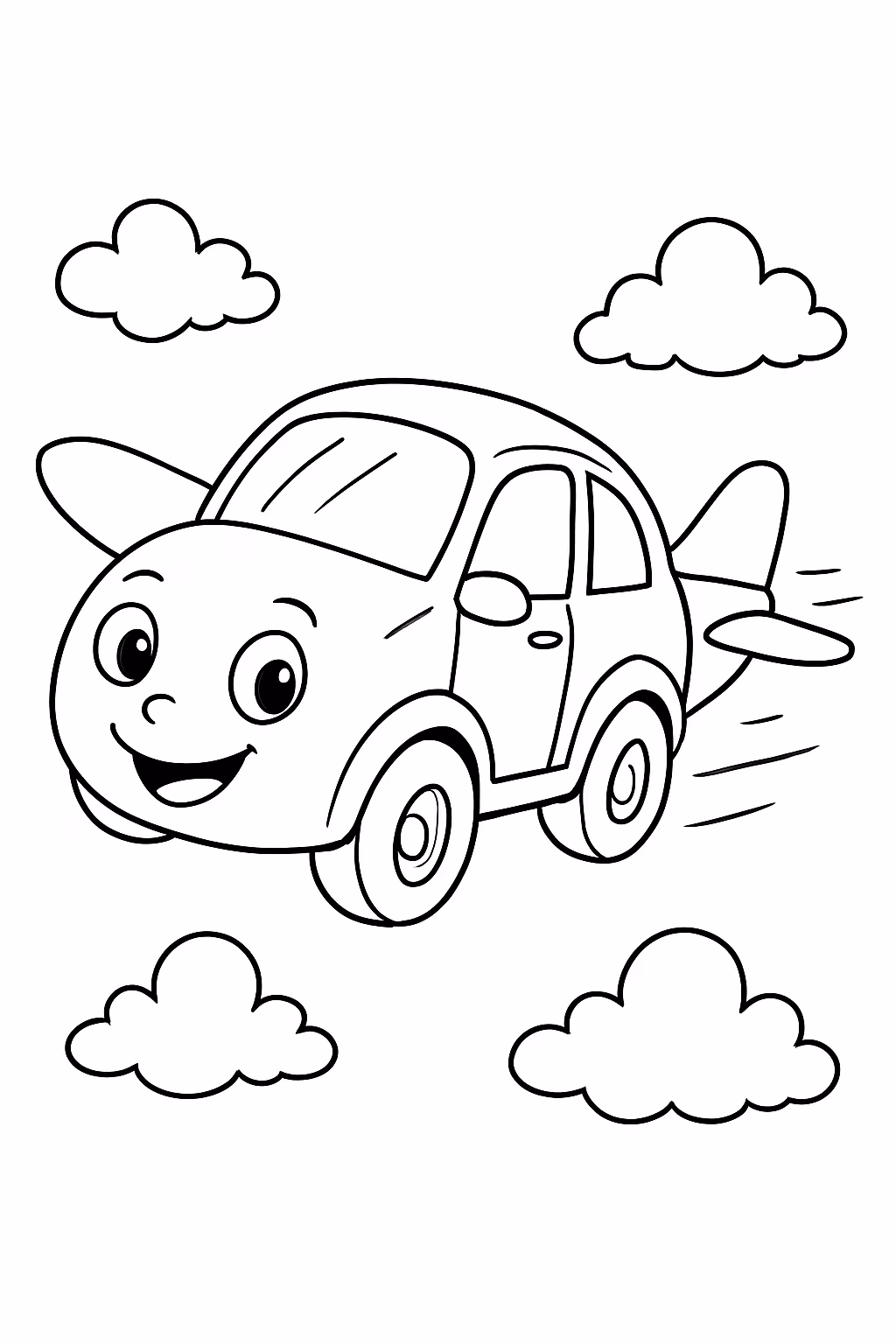 Um carro voador para colorir — desenho para imprimir