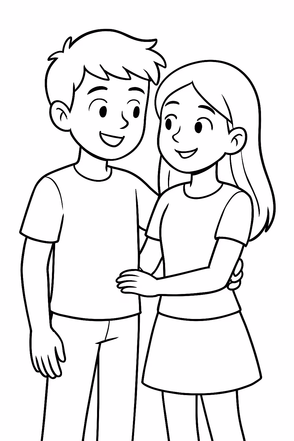 Um casal de adolecentes bem pertos para colorir — desenho para imprimir