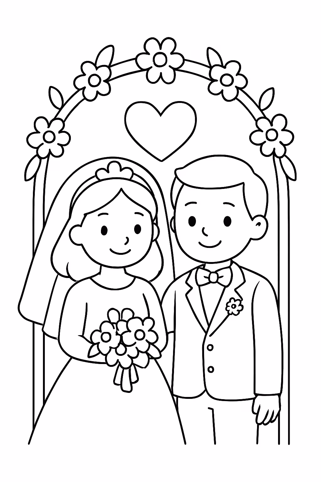 Um casamento para colorir — desenho para imprimir