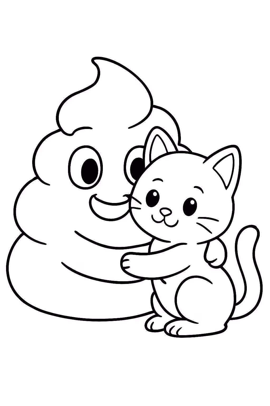Um coco abracando um gatinho para colorir — desenho para imprimir