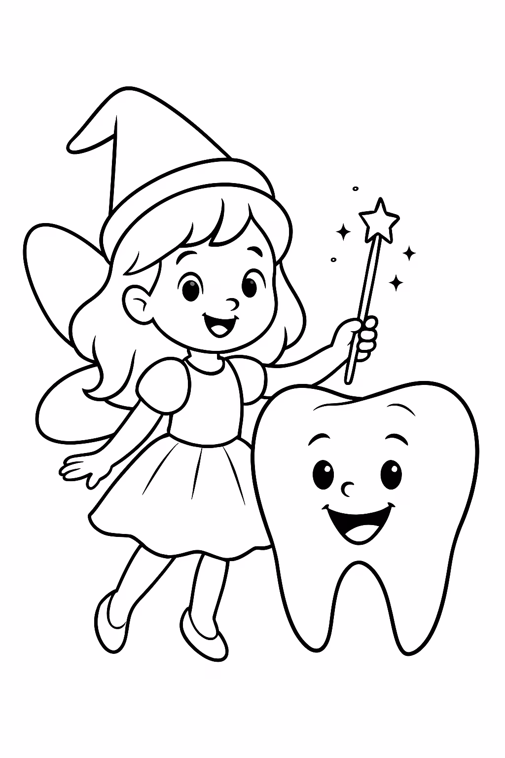 Um dente dentista fada escoba brilhos para colorir — desenho para imprimir