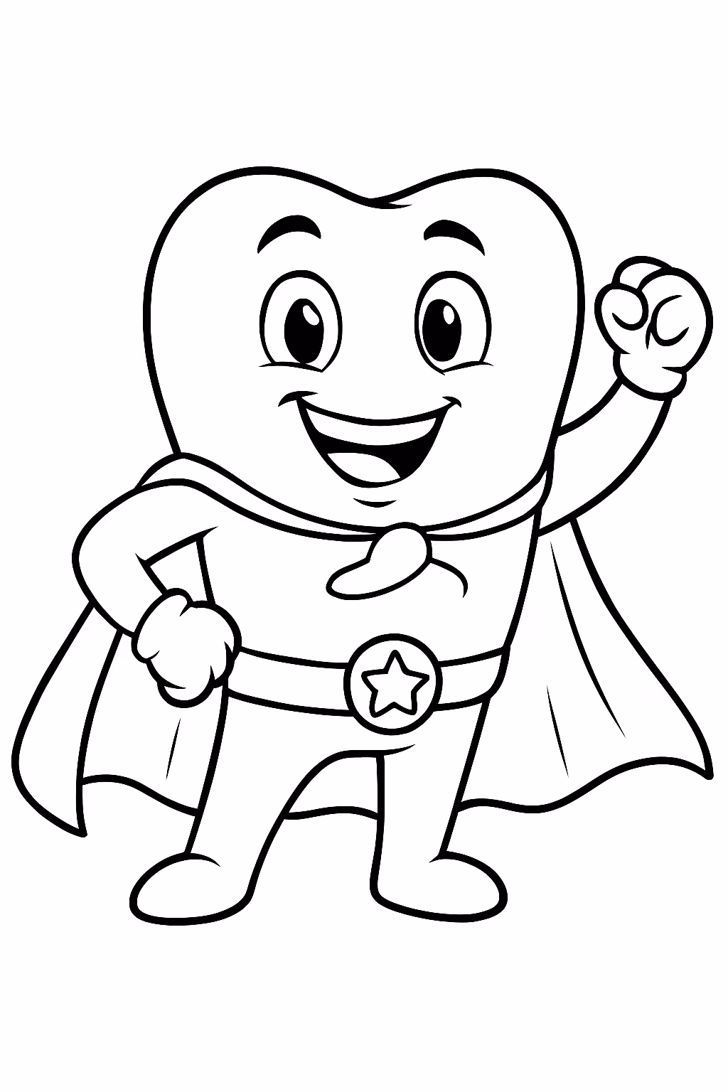 Um dente heroi para colorir — desenho para imprimir