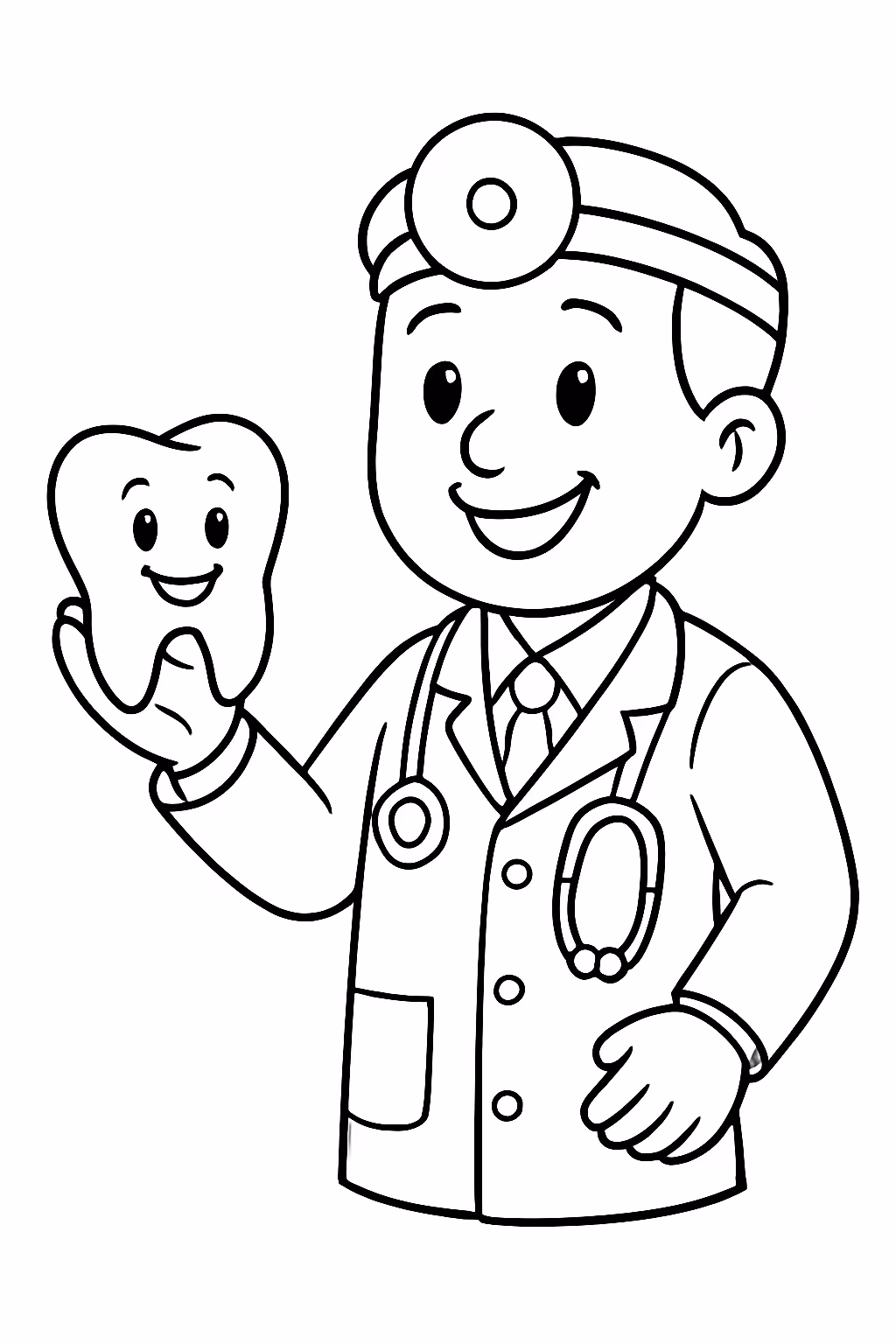 Um dentista com um dente na mao para colorir — desenho para imprimir