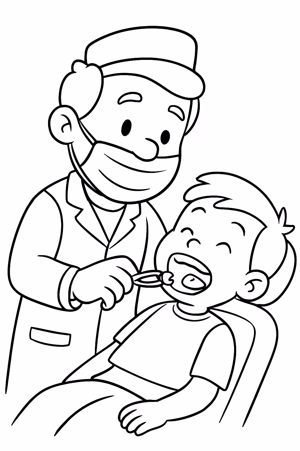 Um dentista fazendo extracao de dente para colorir — desenho para imprimir