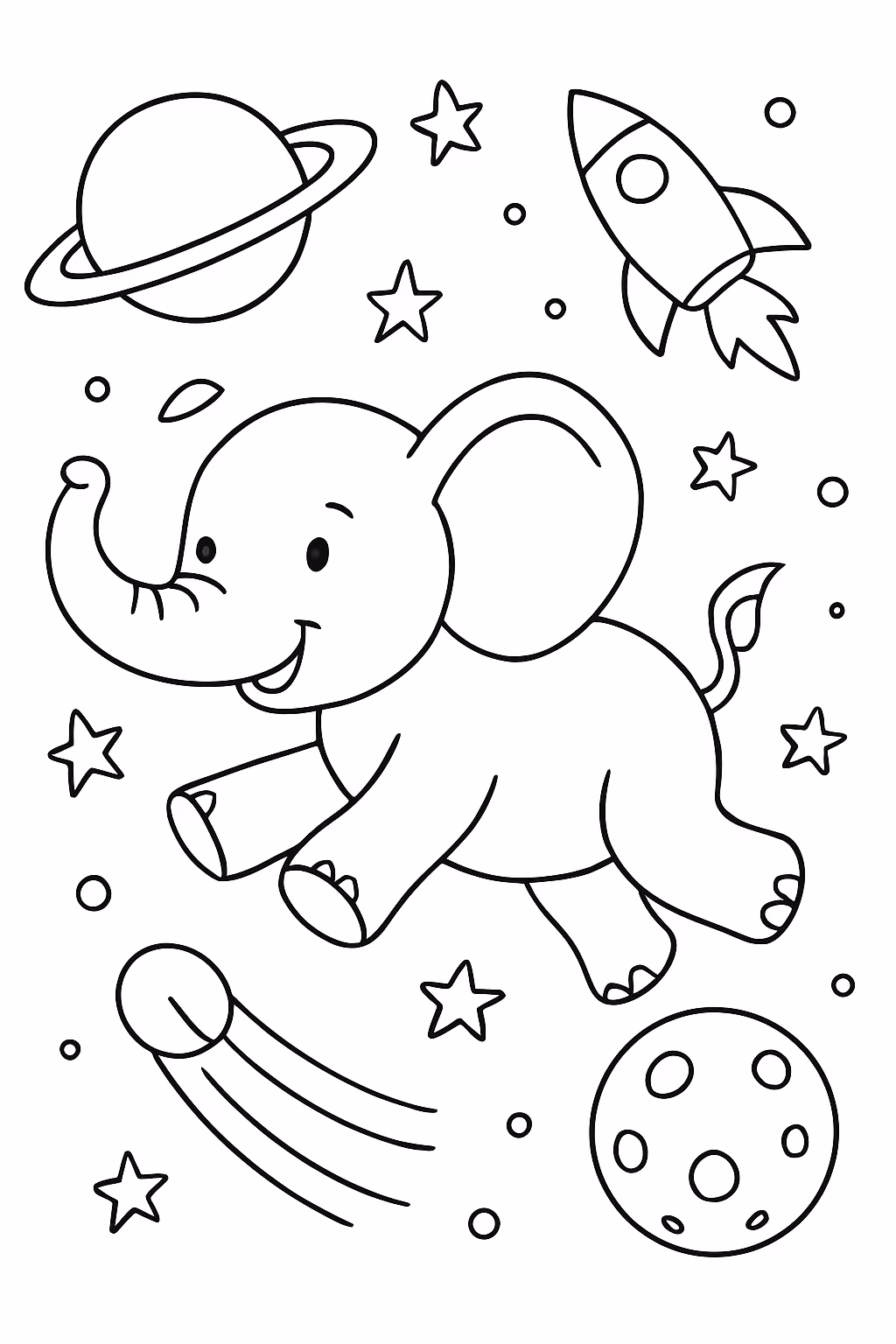 Um elefante nadando no espaco para colorir — desenho para imprimir