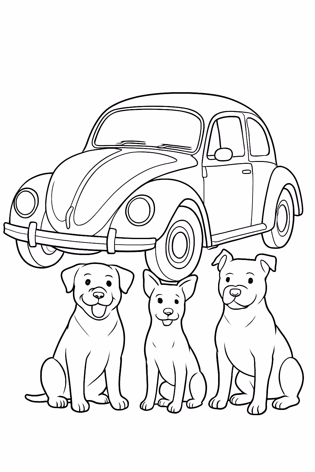 Um fusca ao seu lado um rottweiler um vira lata para colorir — desenho para imprimir