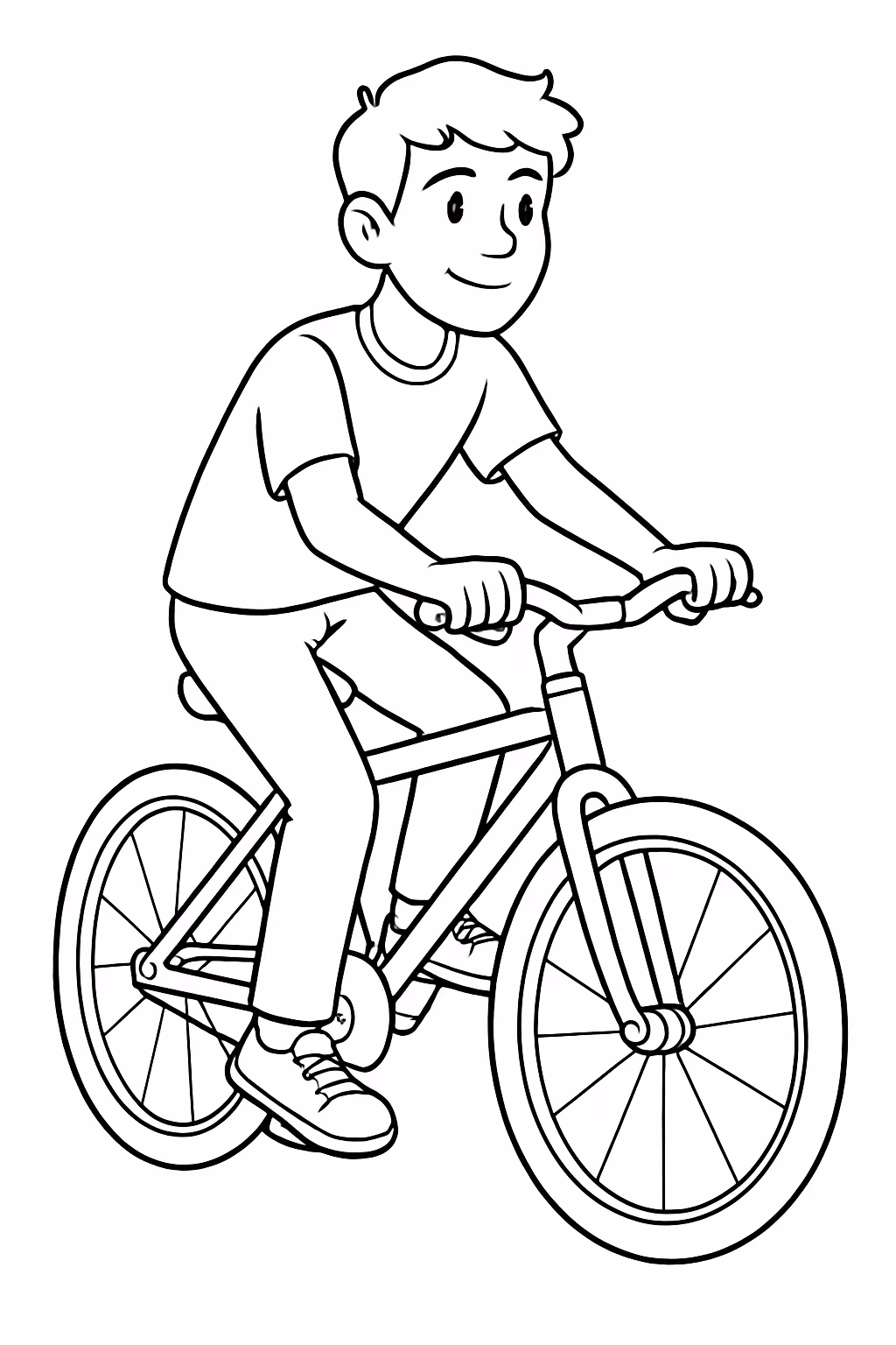 Um garoto de anos andando de bicicleta para colorir — desenho para imprimir