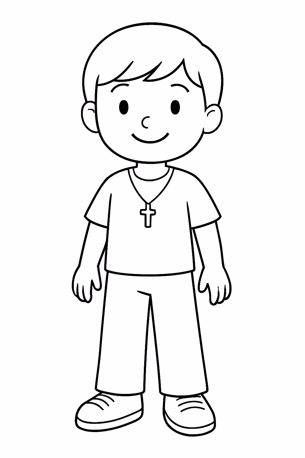 Um garoto de cabelo liso calca larga e blusa normal para colorir — desenho para imprimir
