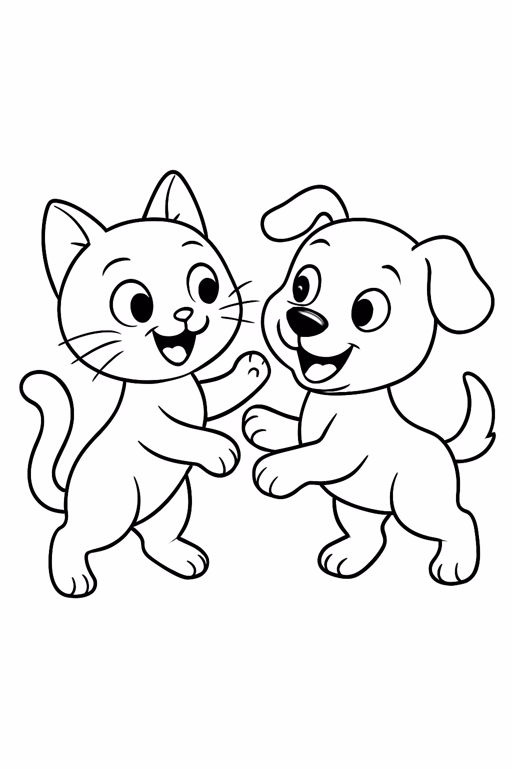 Um gatinho e cachorro brincando para colorir — desenho para imprimir