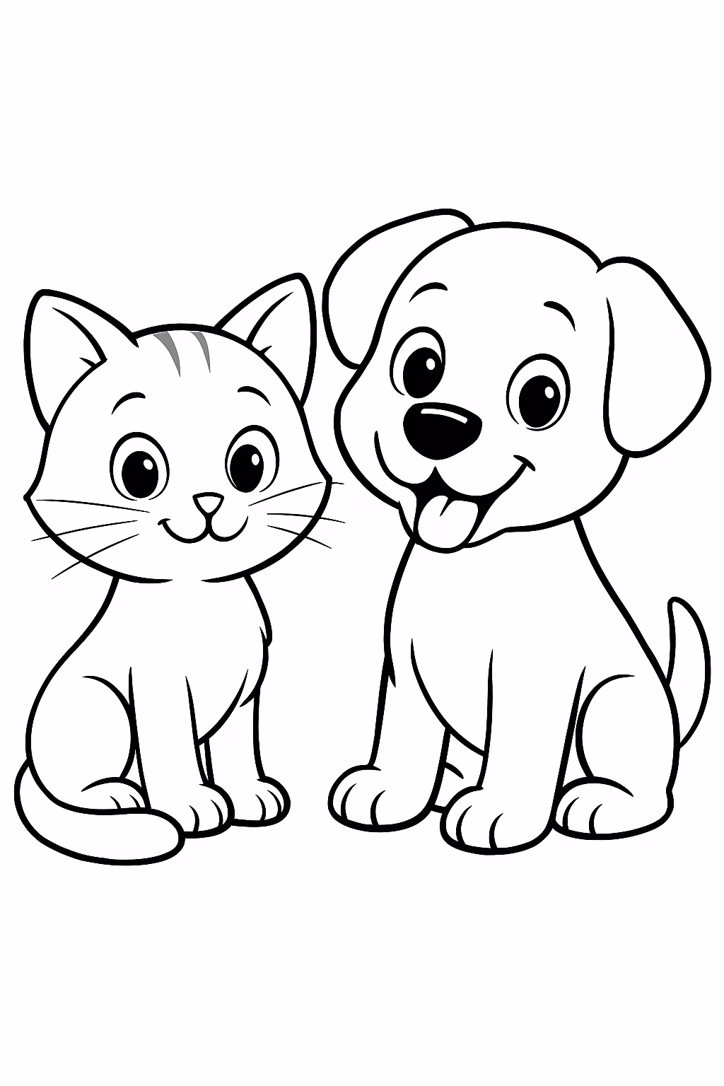 Um gatinho e um cachorro para colorir — desenho para imprimir