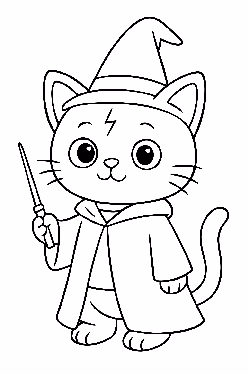 Um gatinho inspirado no haary potter para colorir — desenho para imprimir