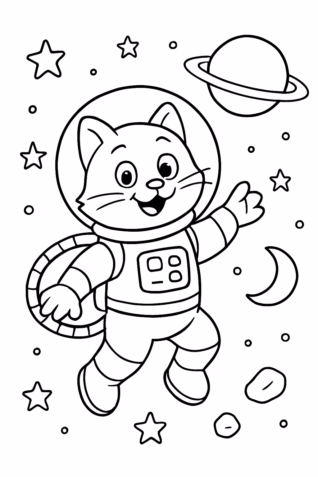 Um gato astronalto no espaco para colorir — desenho para imprimir