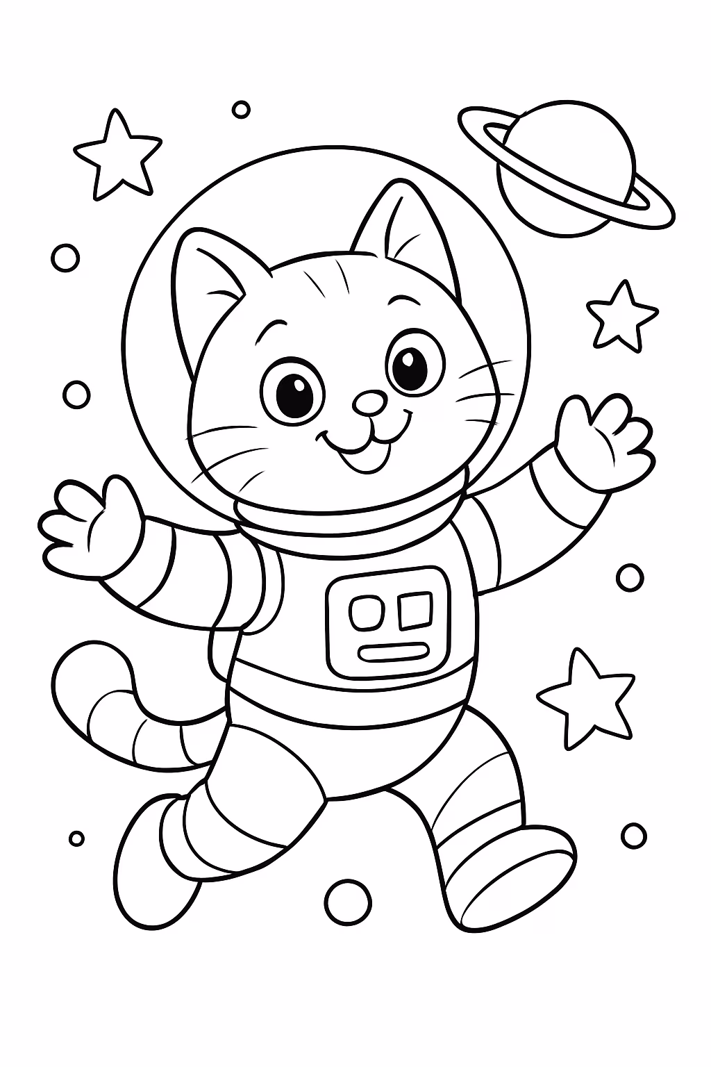 Um gato astronauta para colorir — desenho para imprimir