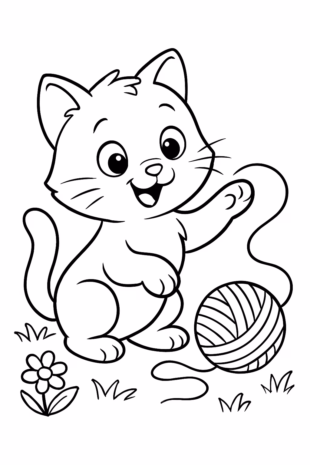 Um gato brincando para colorir — desenho para imprimir