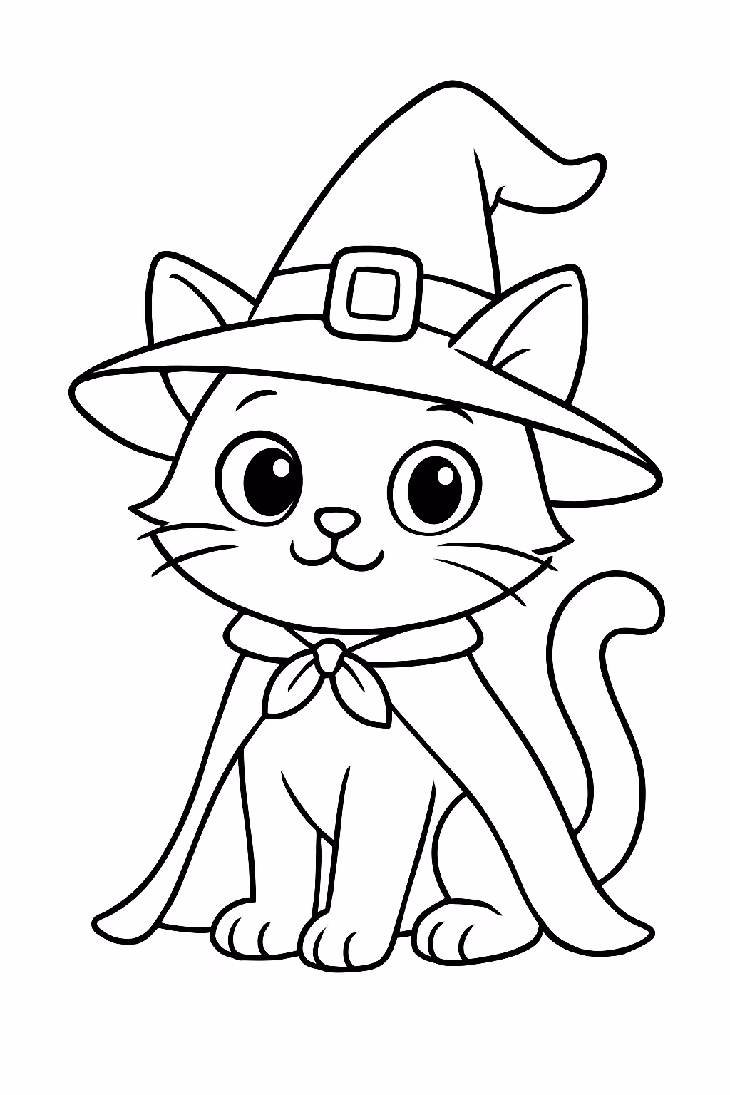 Um gato bruxa para colorir — desenho para imprimir