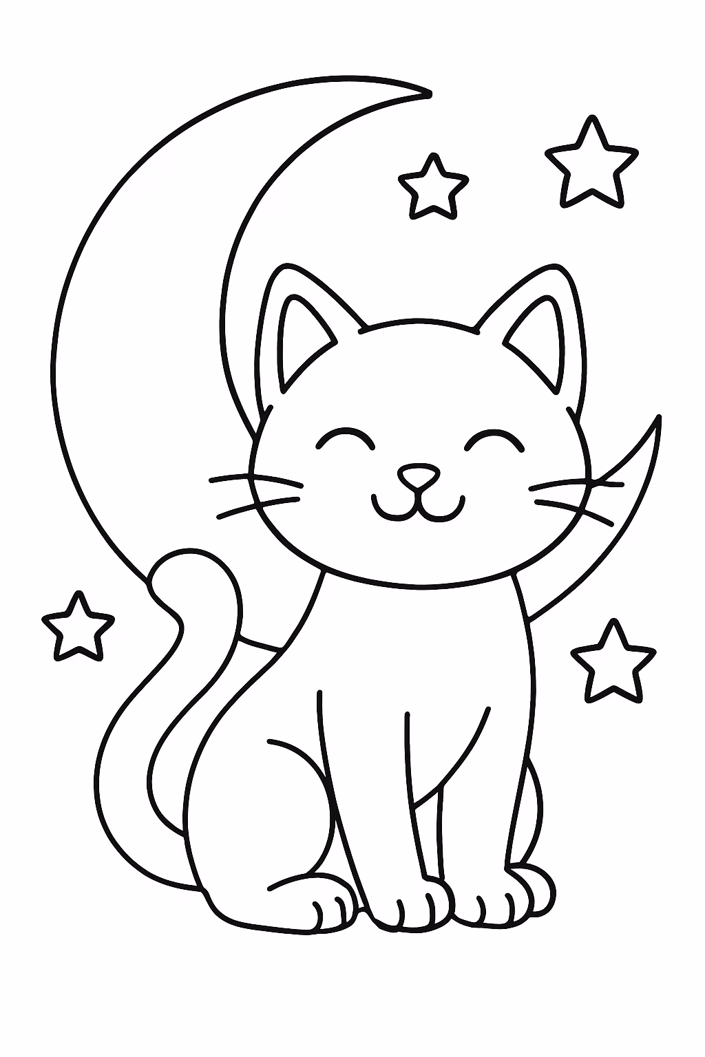 Um gato com a lua bem bonito para colorir — desenho para imprimir