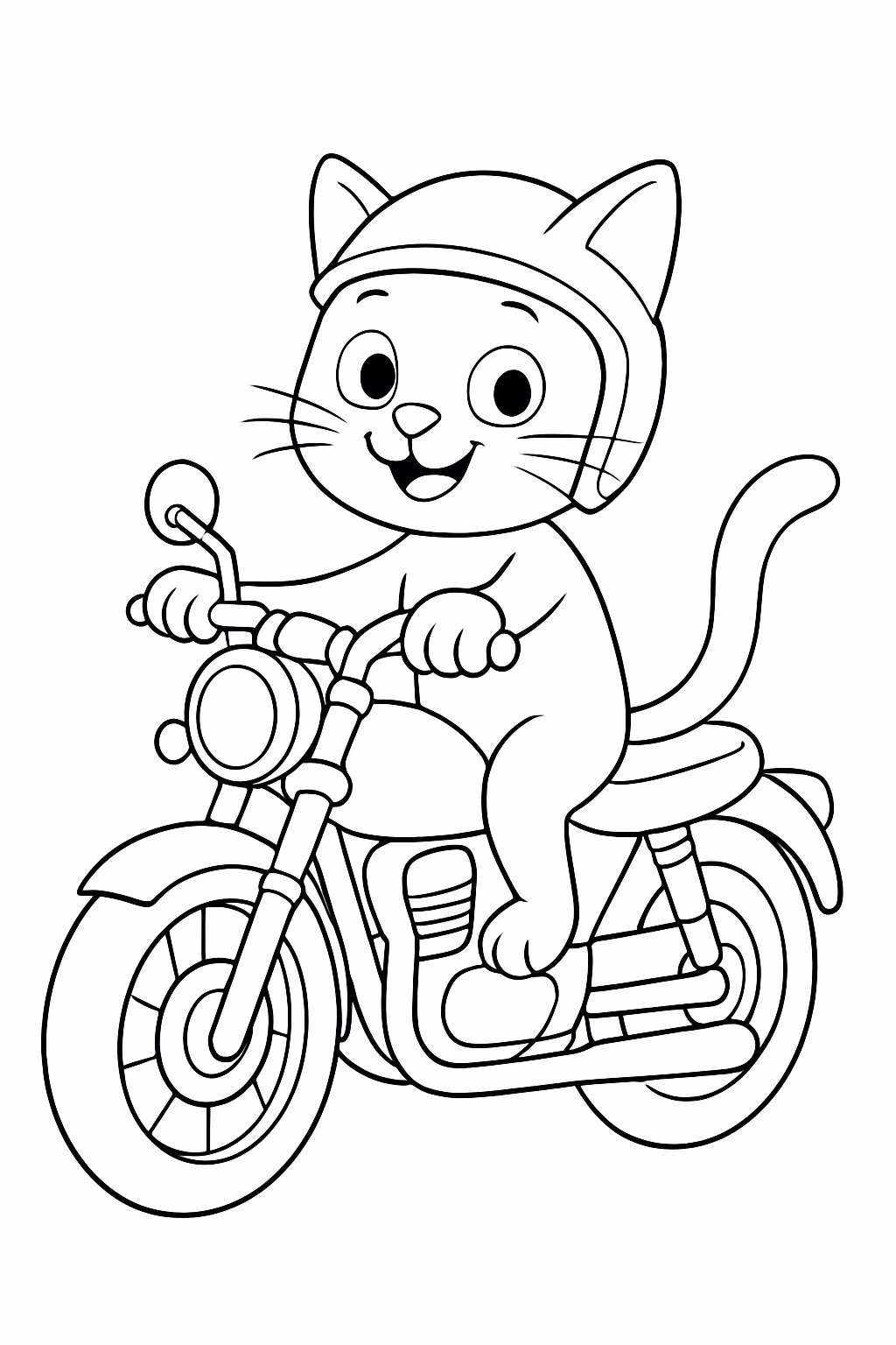 Um gato dirigindo uma moto para colorir — desenho para imprimir