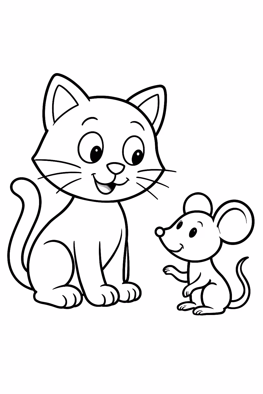 Um gato e um ratinho para colorir — desenho para imprimir