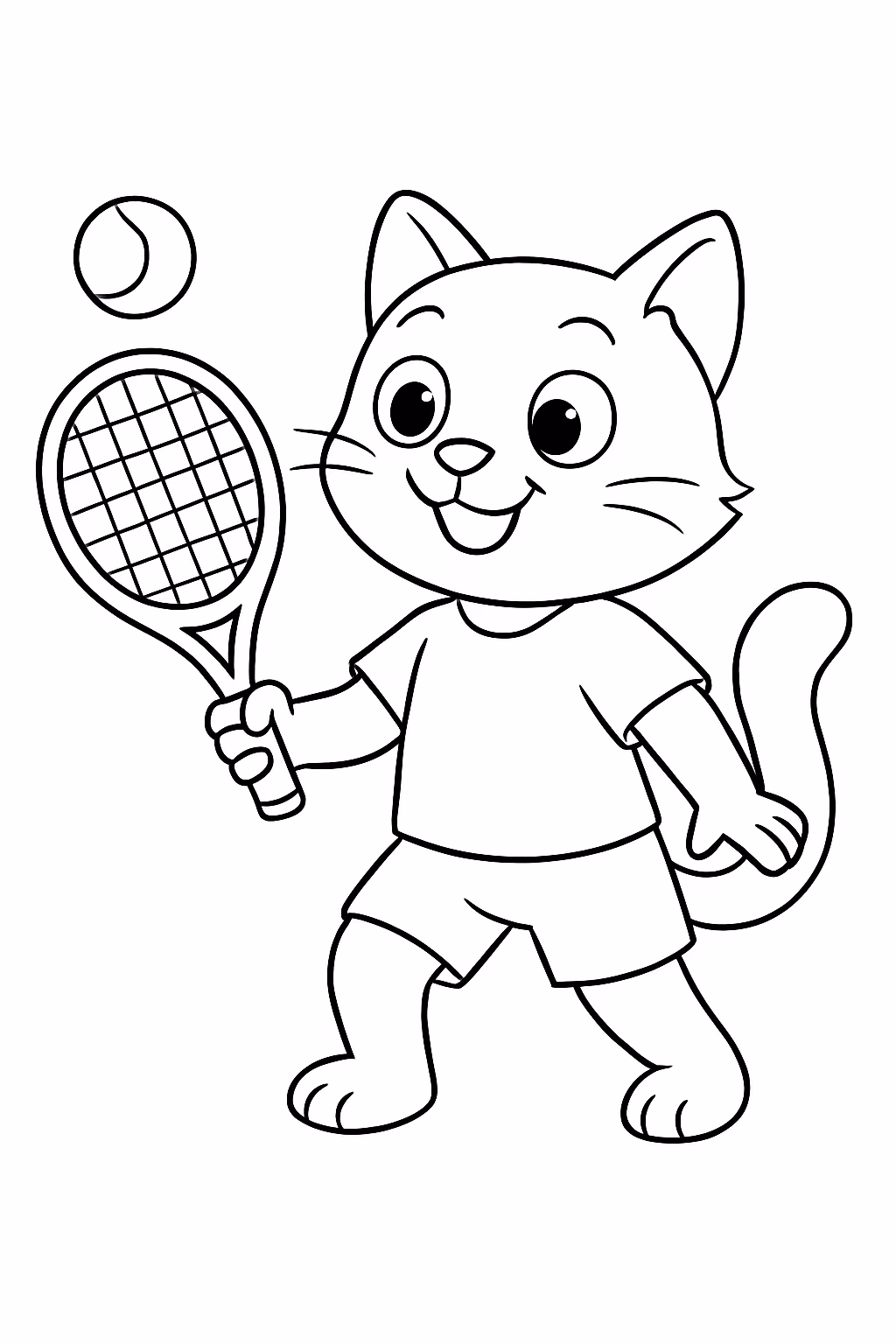 Um gato jogando tenis para colorir — desenho para imprimir
