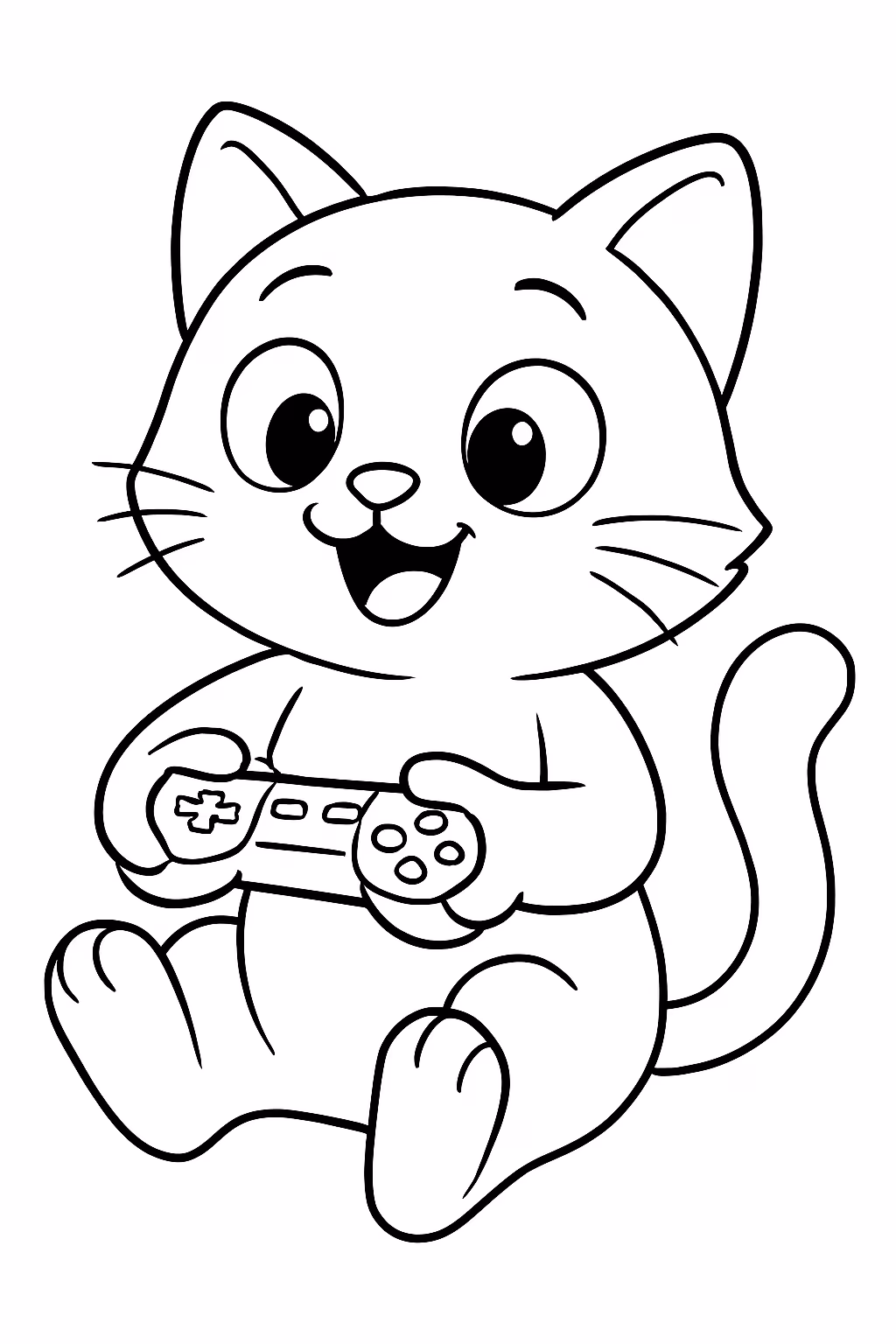 Um gato jogando video game para colorir — desenho para imprimir
