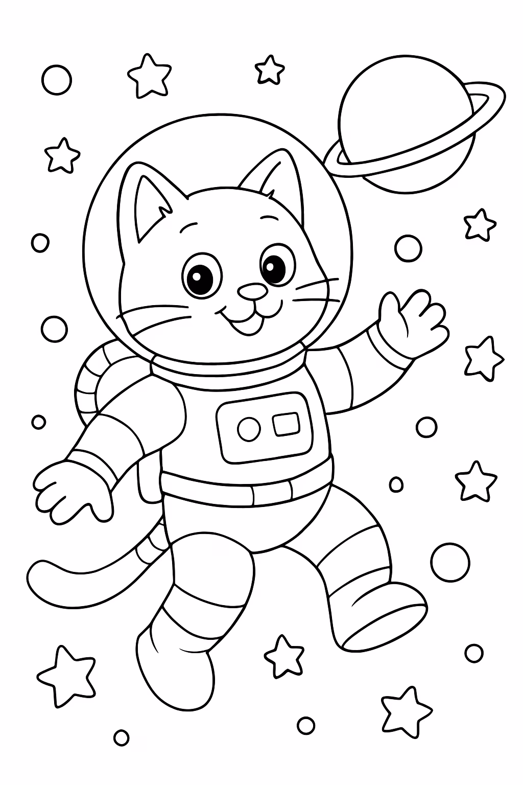 Um gato no espaco com roupa de astronauta para colorir — desenho para imprimir