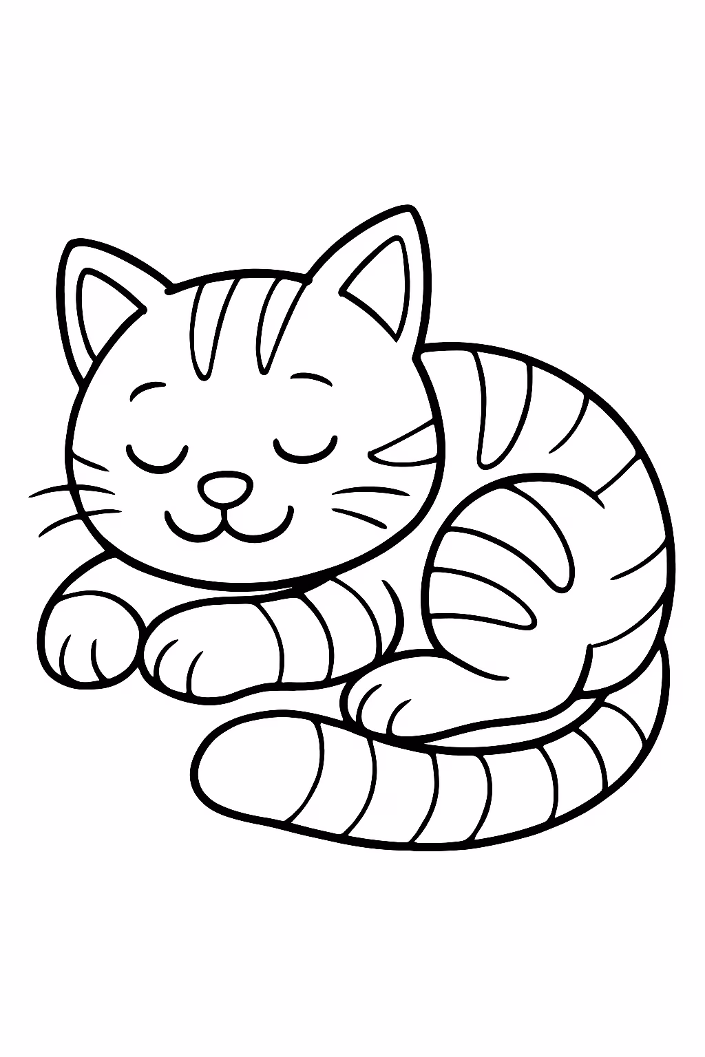 Um gato rajado dormindo para colorir — desenho para imprimir